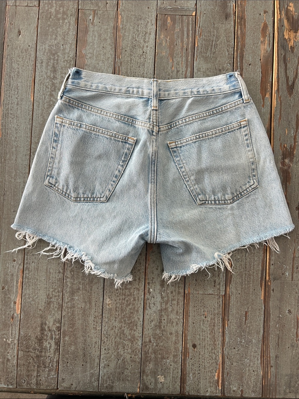 Agolde Parker Vintage Cut Off Long Blue Distressed Jean Shorts Size 26 - Picture 6 of 12